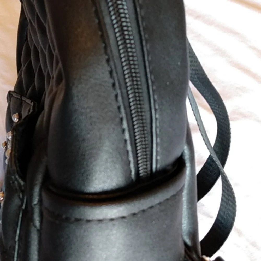 Olivia Miller Quilted‎ Black Mini Backpack Love Pearl Embellished Faux Leather